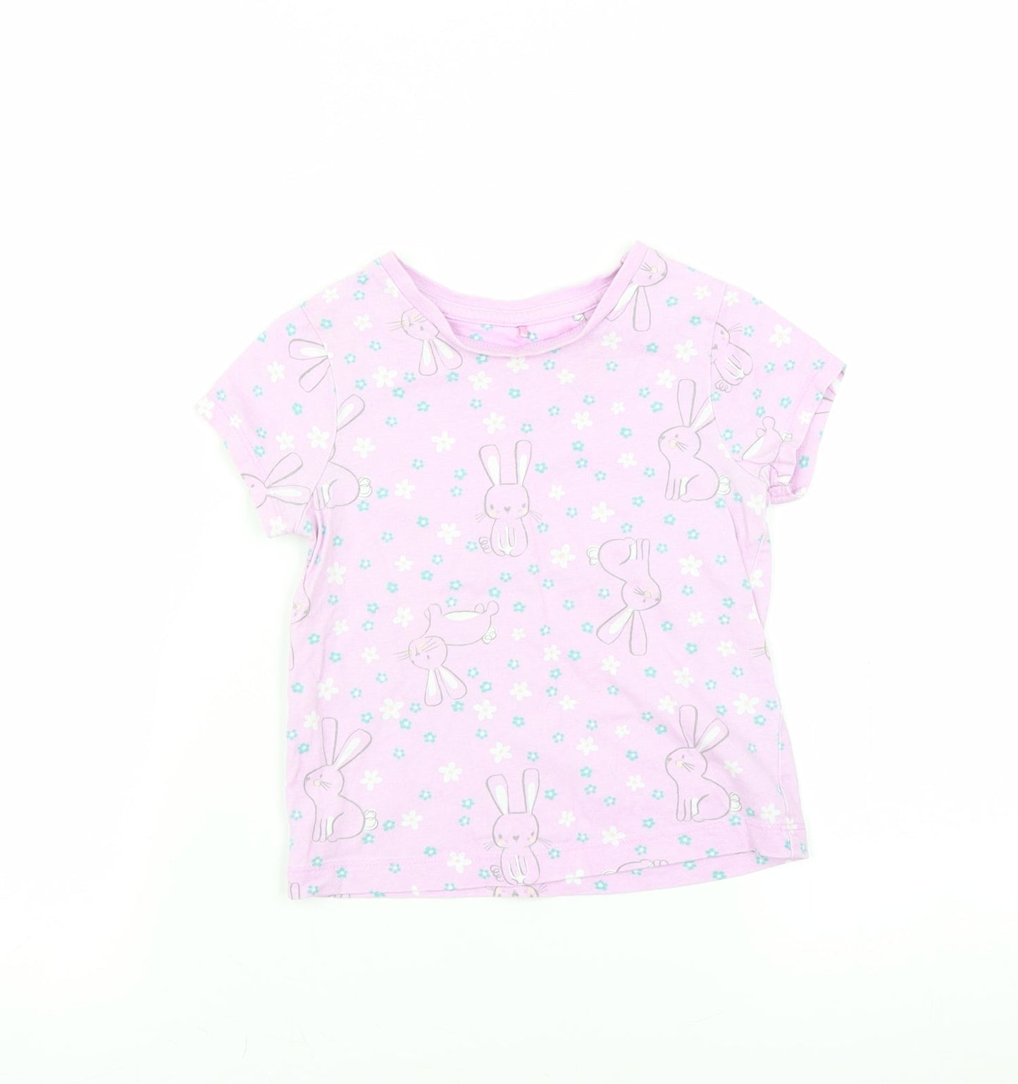 George Girls Purple   Basic T-Shirt Size 2-3 Years  - rabbits