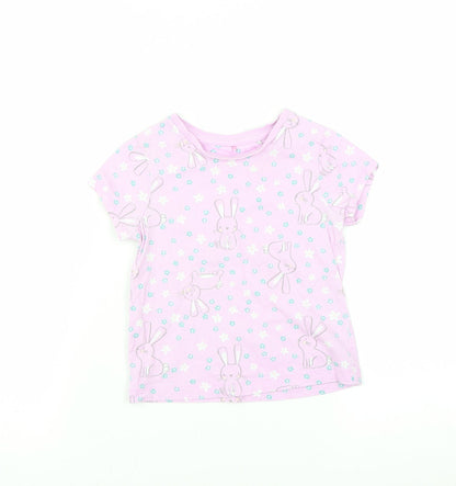 George Girls Purple   Basic T-Shirt Size 2-3 Years  - rabbits