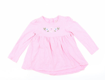 Little Me Girls Pink Striped  Fit & Flare  Size 4 Years  - Floral embroidery