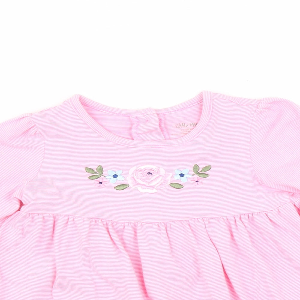 Little Me Girls Pink Striped  Fit & Flare  Size 4 Years  - Floral embroidery