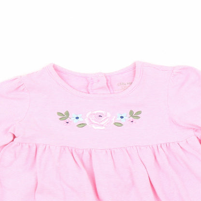 Little Me Girls Pink Striped  Fit & Flare  Size 4 Years  - Floral embroidery