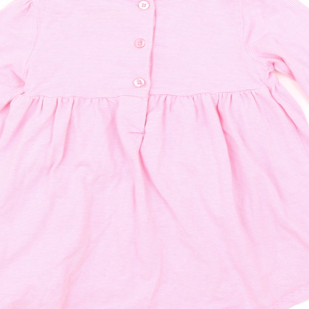 Little Me Girls Pink Striped  Fit & Flare  Size 4 Years  - Floral embroidery