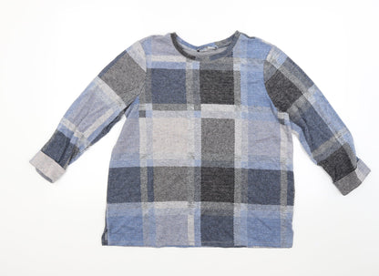 Marks & Spencer Womens Blue Check Knit Pullover Jumper Size 16