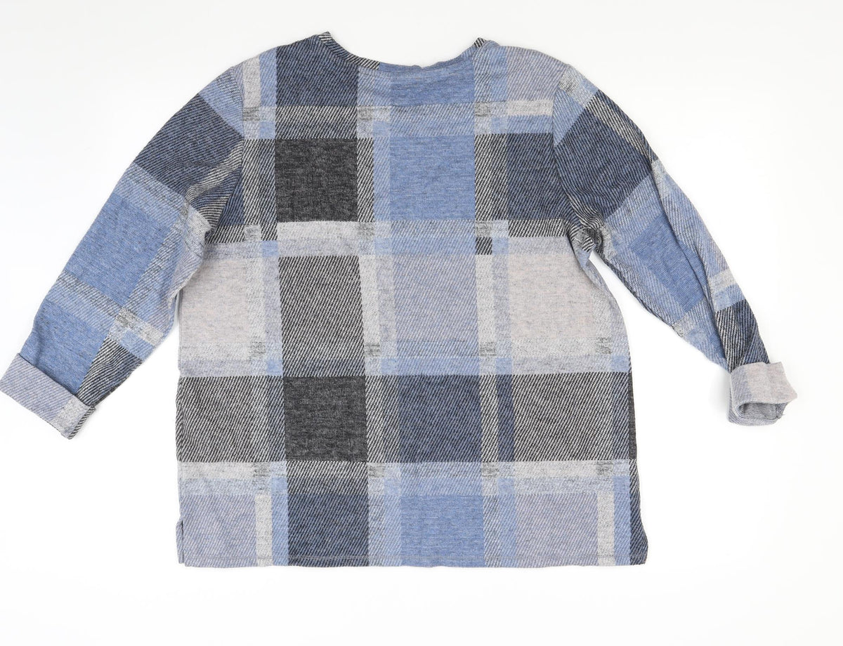 Marks & Spencer Womens Blue Check Knit Pullover Jumper Size 16