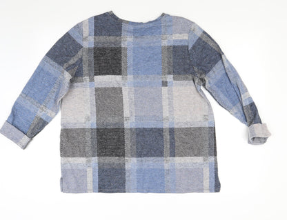 Marks & Spencer Womens Blue Check Knit Pullover Jumper Size 16