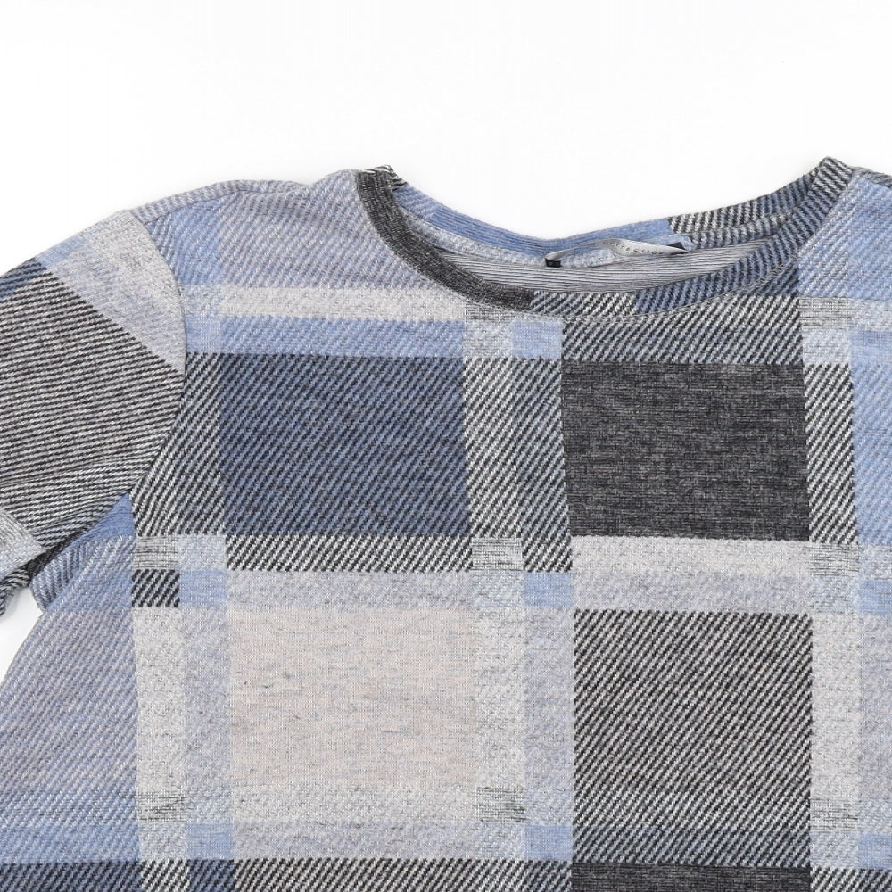 Marks & Spencer Womens Blue Check Knit Pullover Jumper Size 16