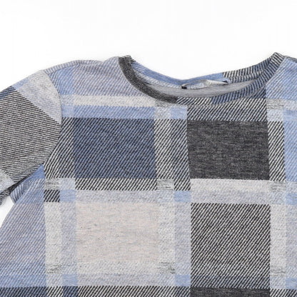 Marks & Spencer Womens Blue Check Knit Pullover Jumper Size 16