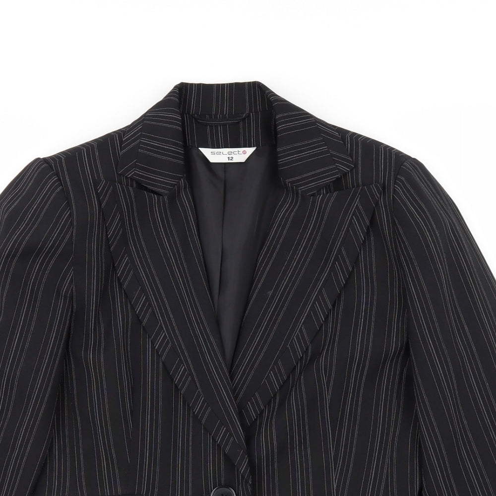 Select Womens Black Striped  Jacket Suit Jacket Size 12