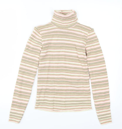 Preworn Girls Beige Striped  Pullover Jumper Size 10-11 Years  - Pink