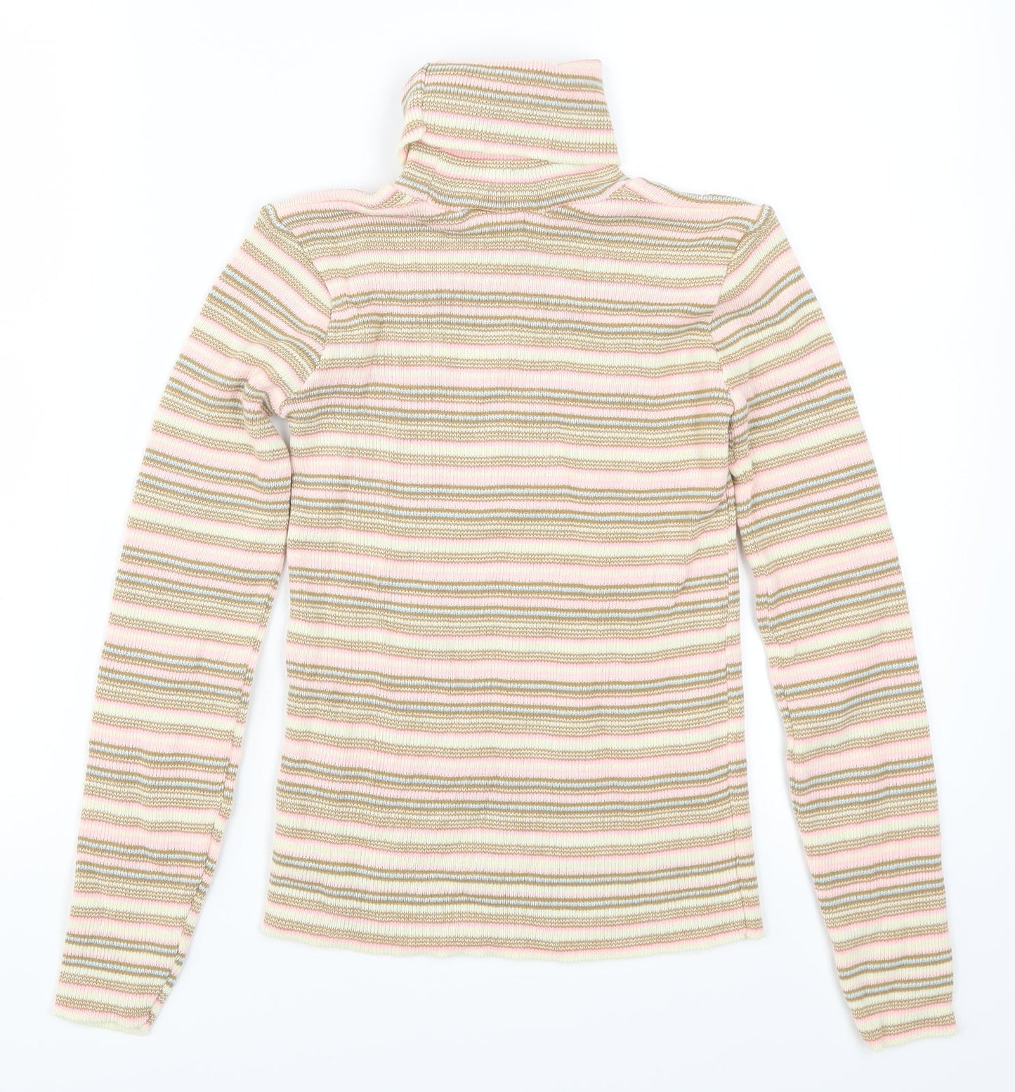 Preworn Girls Beige Striped  Pullover Jumper Size 10-11 Years  - Pink