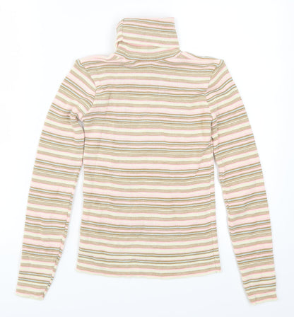 Preworn Girls Beige Striped  Pullover Jumper Size 10-11 Years  - Pink