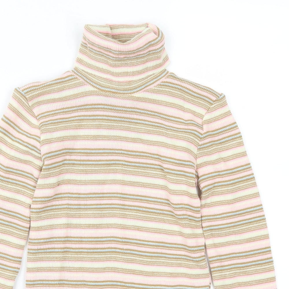 Preworn Girls Beige Striped  Pullover Jumper Size 10-11 Years  - Pink