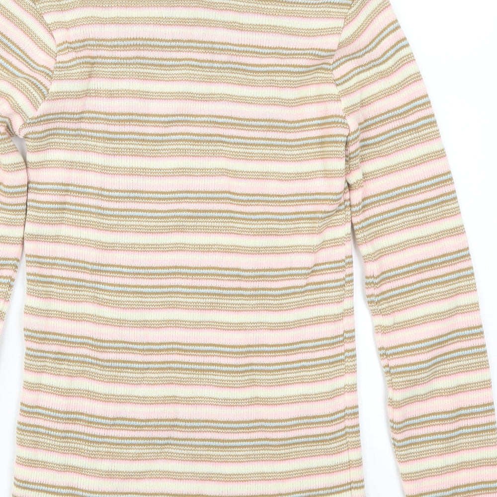 Preworn Girls Beige Striped  Pullover Jumper Size 10-11 Years  - Pink