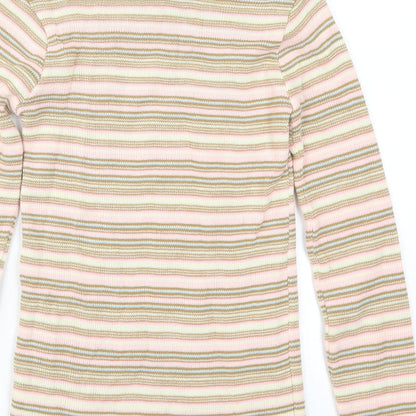 Preworn Girls Beige Striped  Pullover Jumper Size 10-11 Years  - Pink