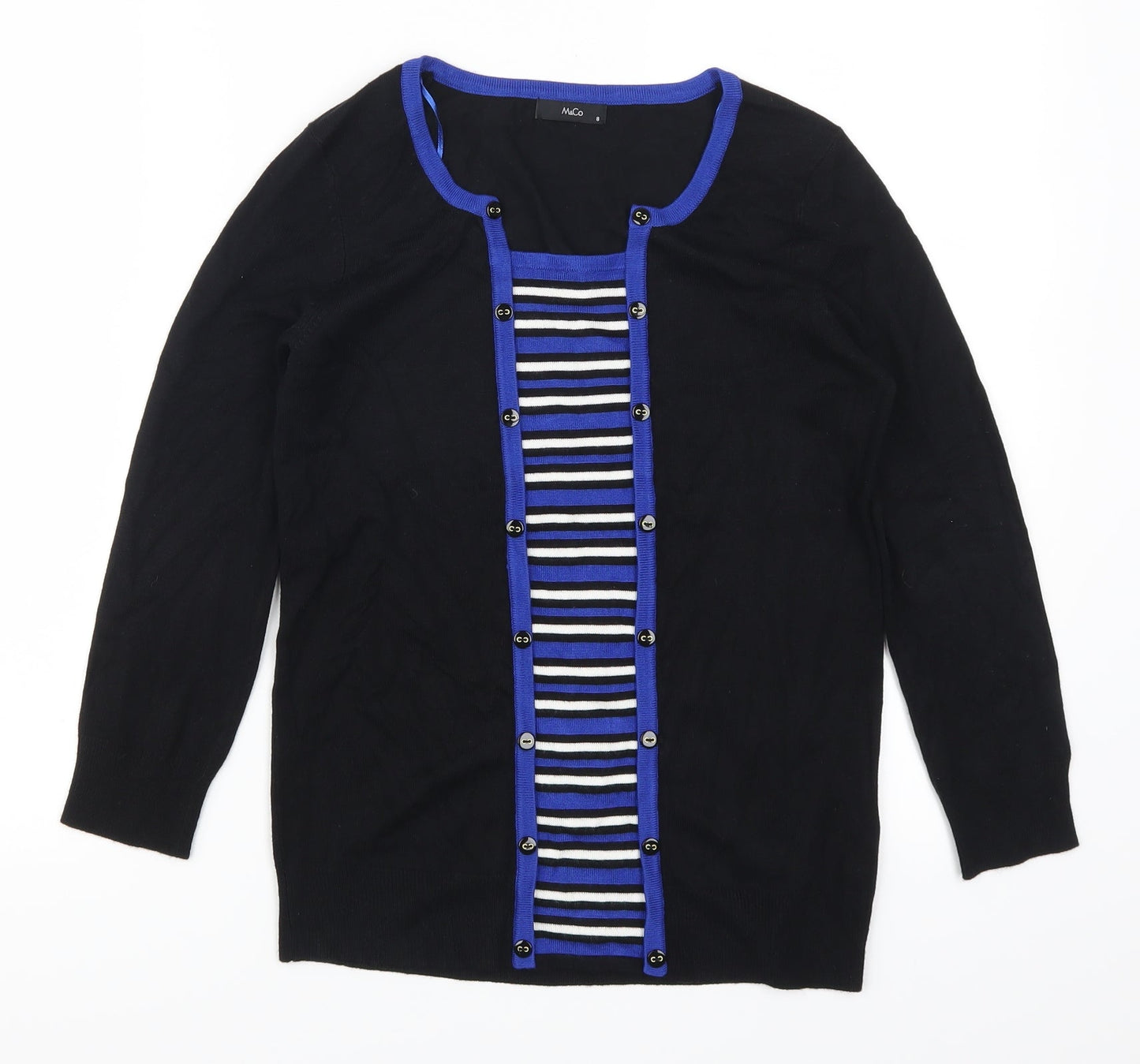 Marks and Spencer Womens Black Striped  Pullover Jumper Size 8  - Blue Stripes