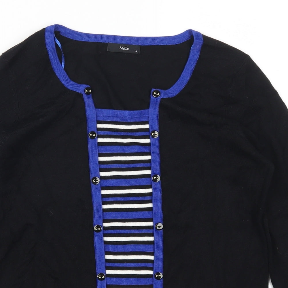 Marks and Spencer Womens Black Striped  Pullover Jumper Size 8  - Blue Stripes