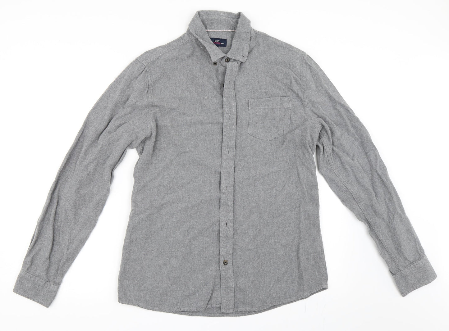 Mens UK Size M Easy Grey  Button-Up Long Sleeve Casual Shirt