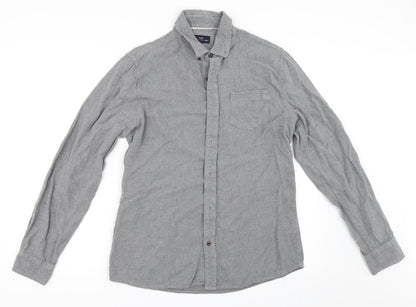 Mens UK Size M Easy Grey  Button-Up Long Sleeve Casual Shirt
