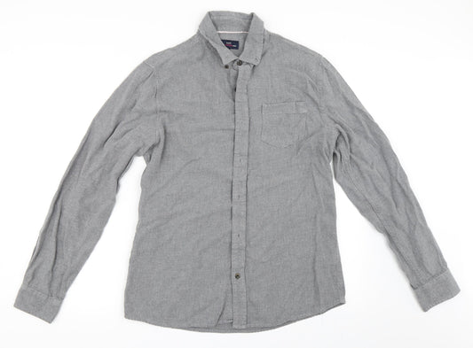 Mens UK Size M Easy Grey  Button-Up Long Sleeve Casual Shirt