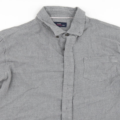 Mens UK Size M Easy Grey  Button-Up Long Sleeve Casual Shirt
