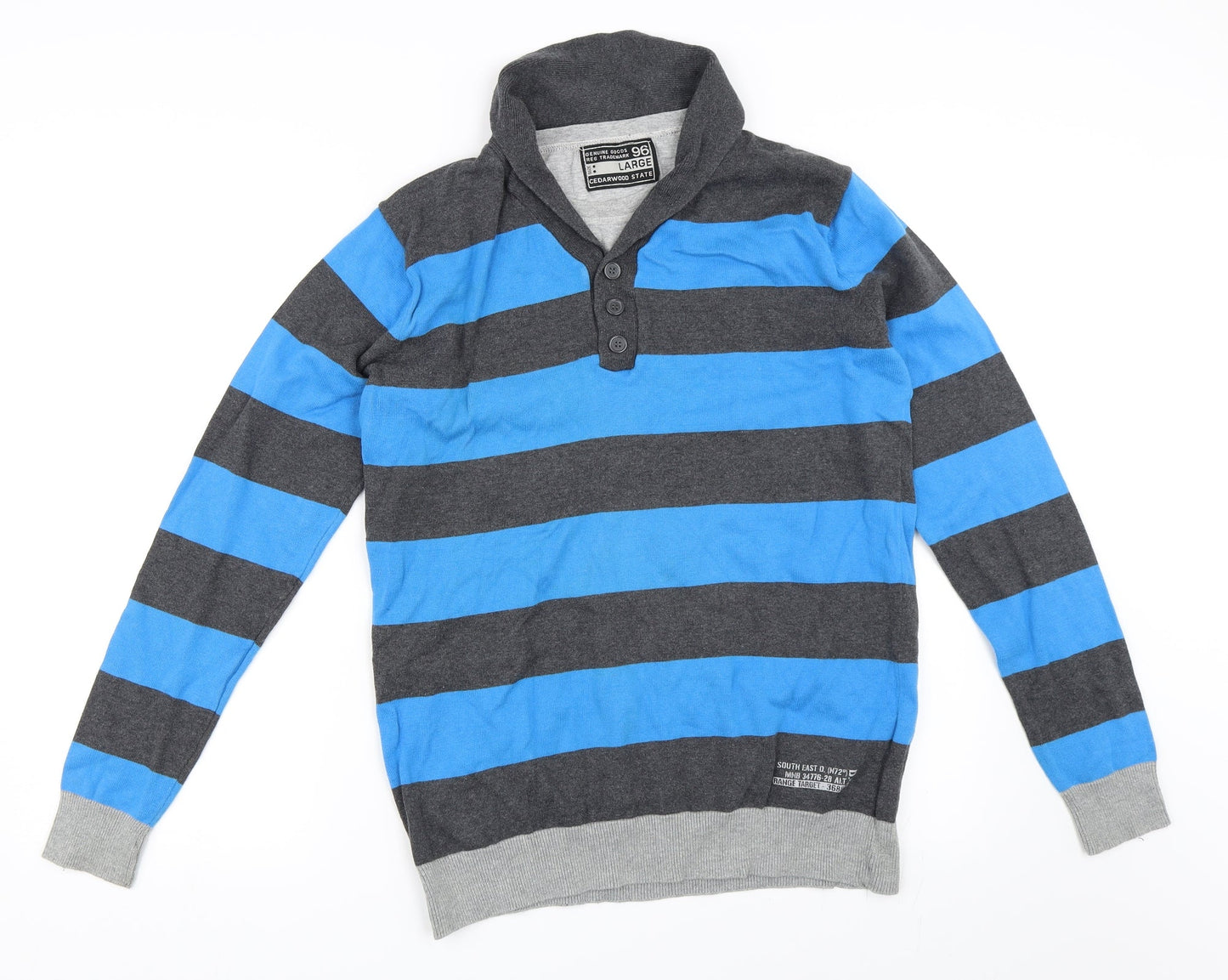 Cedar Wood State Mens Blue Striped  Pullover Jumper Size L