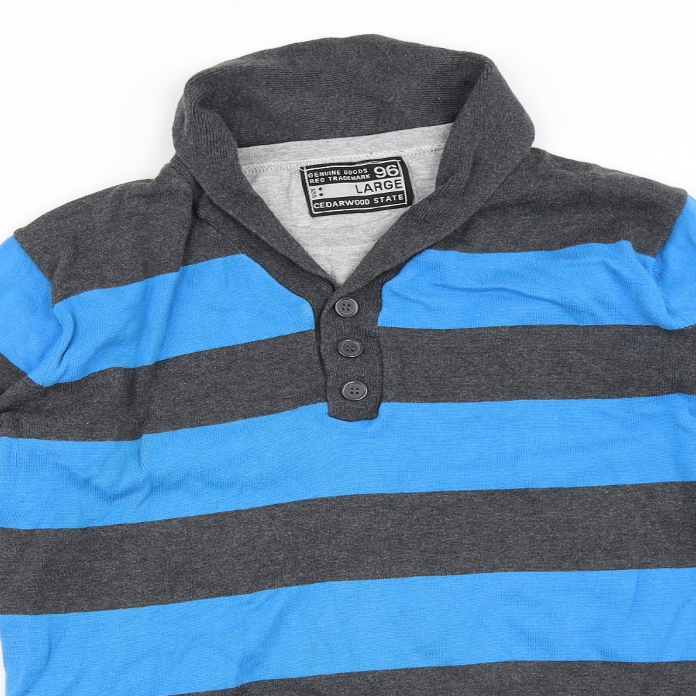 Cedar Wood State Mens Blue Striped  Pullover Jumper Size L