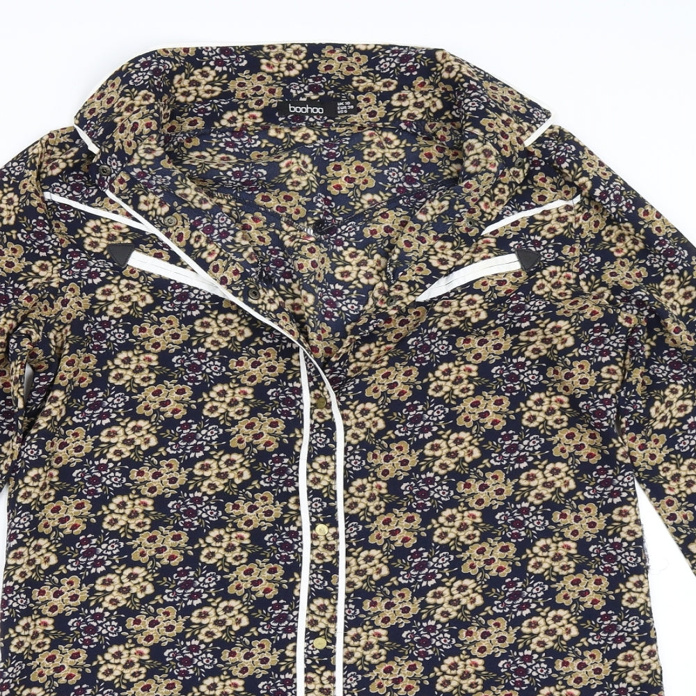 Boohoo Womens Blue Floral  Shirt Dress  Size 10