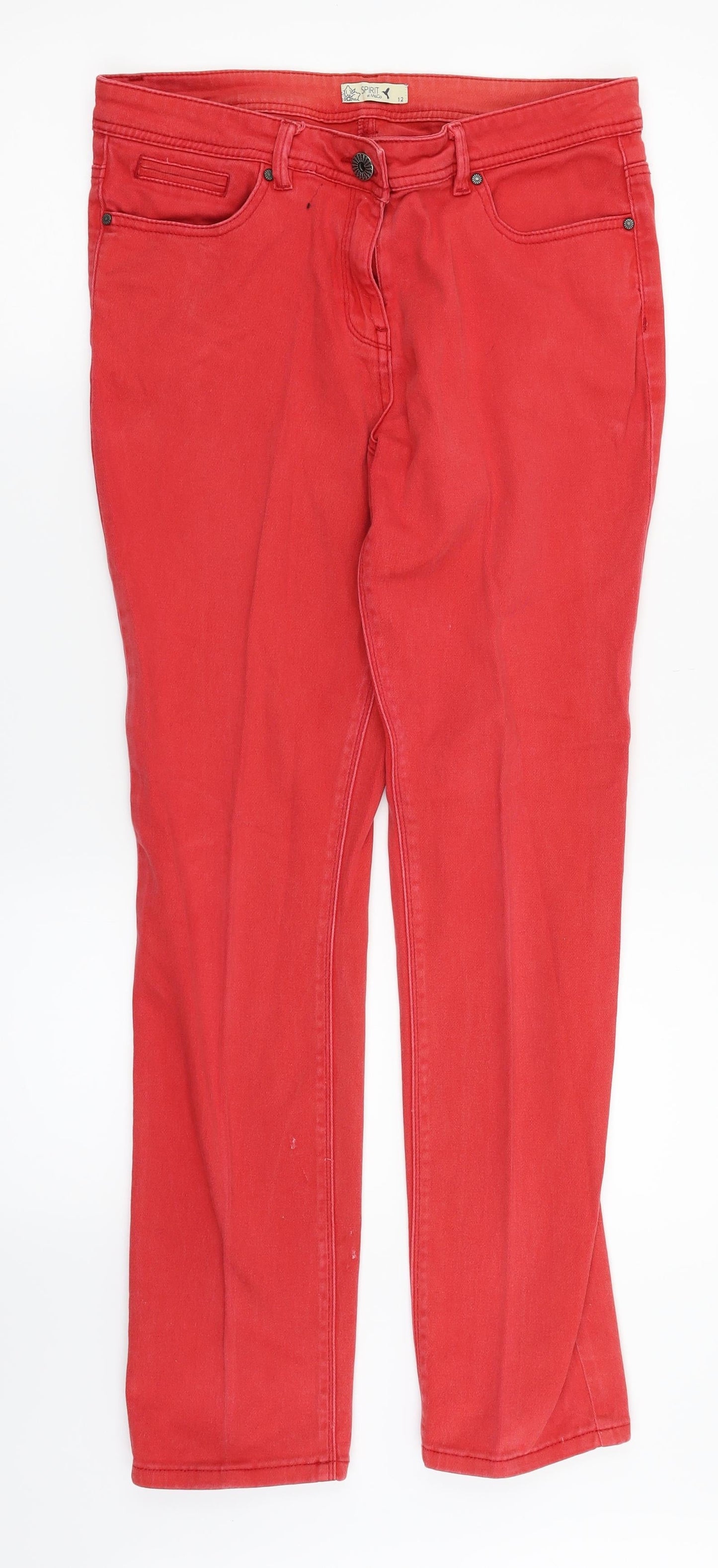 M&Co Womens Red  Denim Straight Jeans Size 12 L29 in