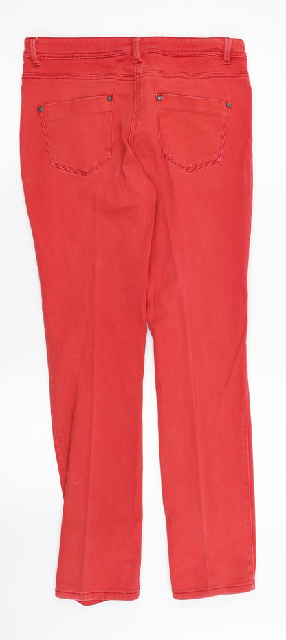 M&Co Womens Red  Denim Straight Jeans Size 12 L29 in