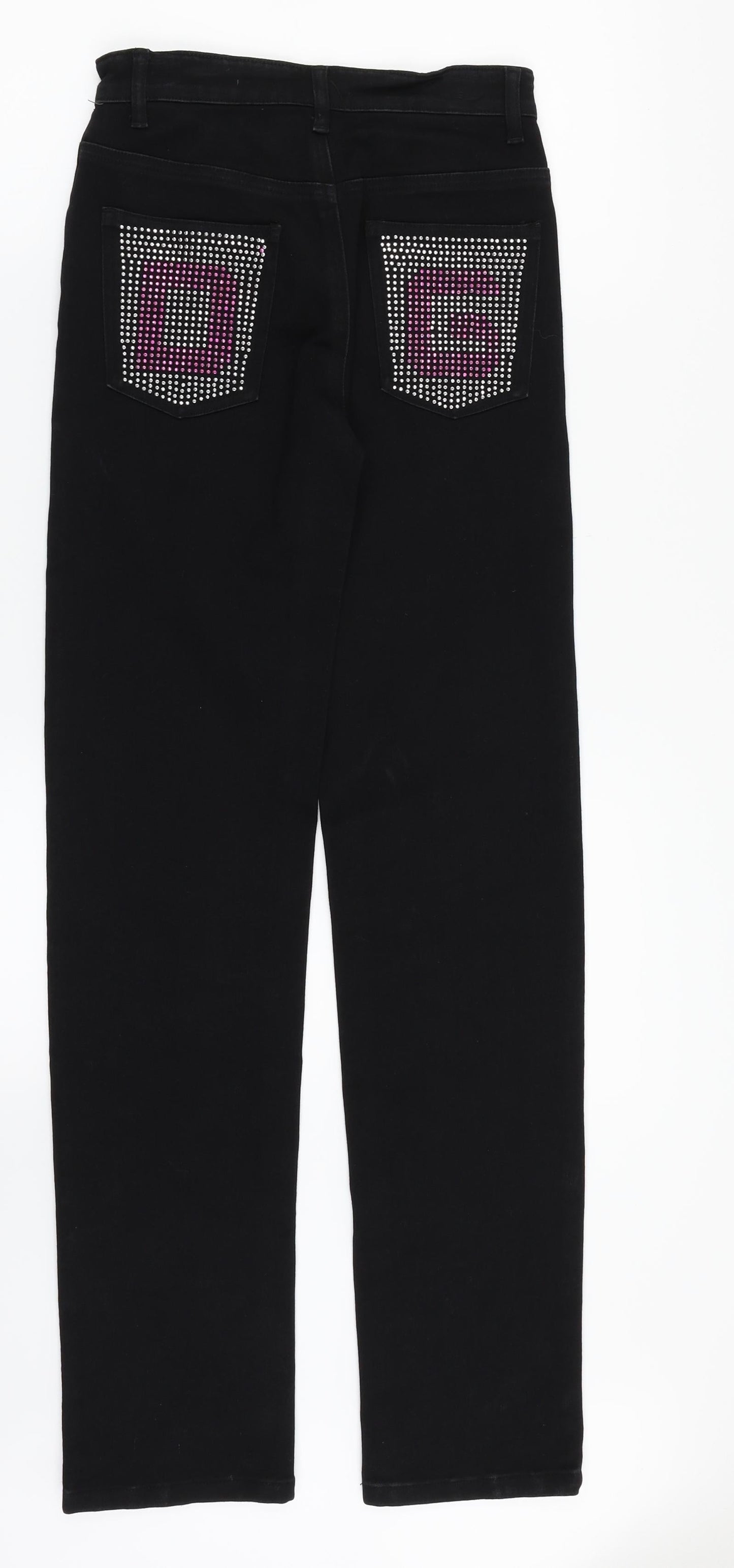 Womens UK Size 8 Preworn Regular Fit Straight Black Jeans