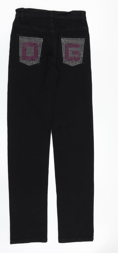 Womens UK Size 8 Preworn Regular Fit Straight Black Jeans