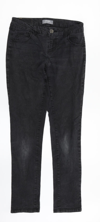 Dorothy Perkins Womens Black  Denim Straight Jeans Size 8 L30 in
