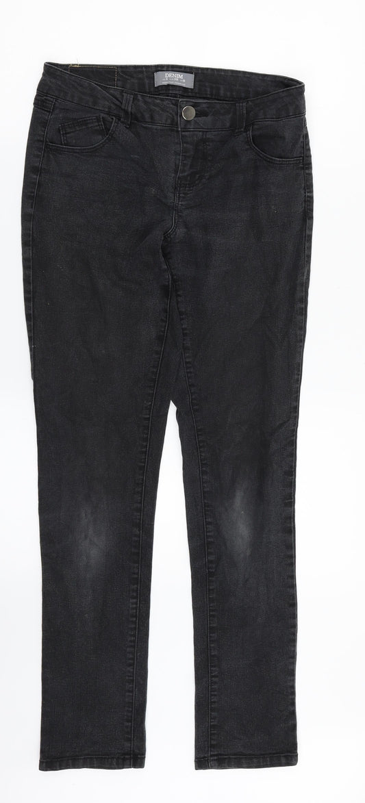 Dorothy Perkins Womens Black  Denim Straight Jeans Size 8 L30 in