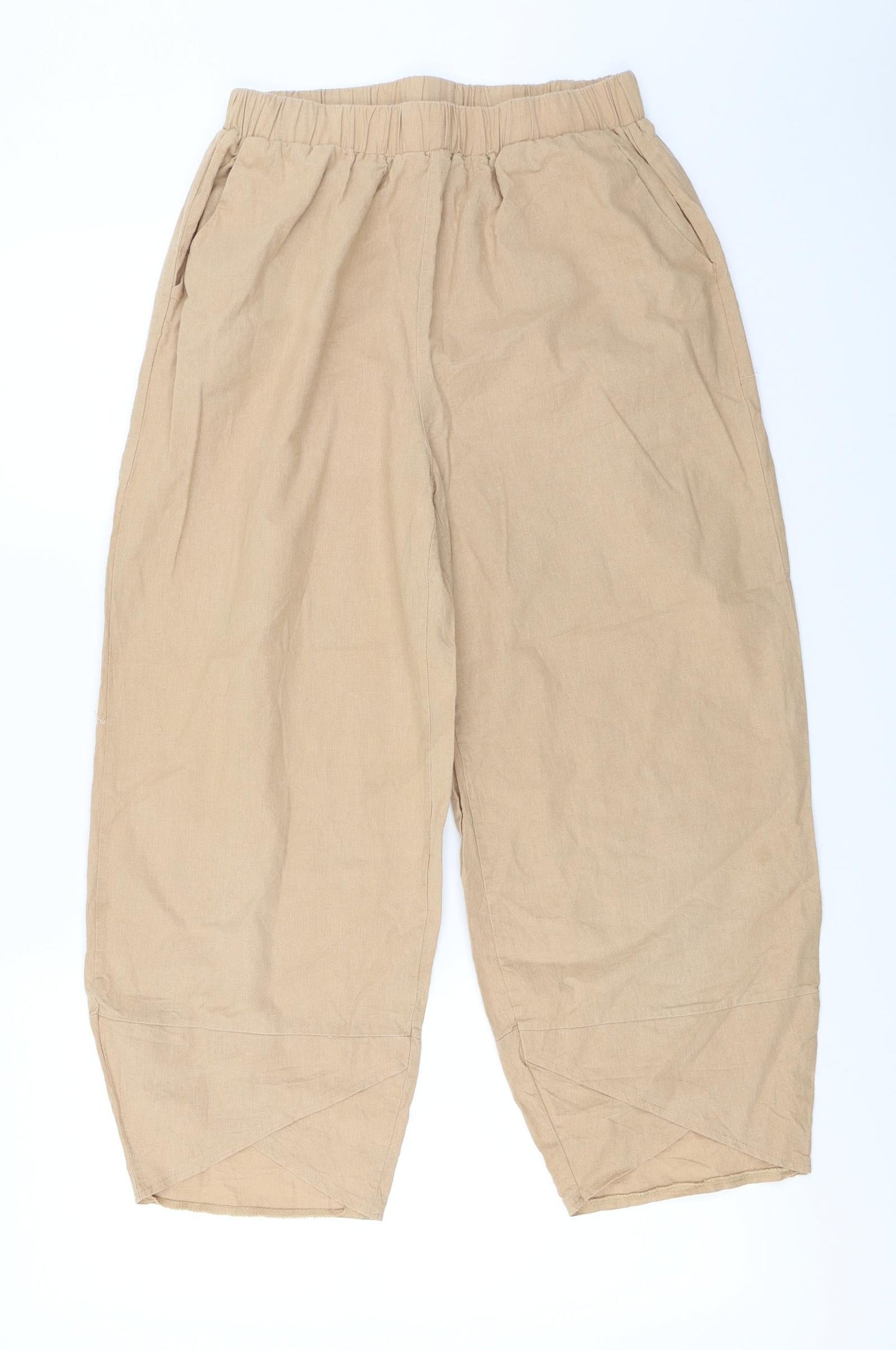 Womens UK Size L Preworn Regular Fit Cropped Beige Trousers