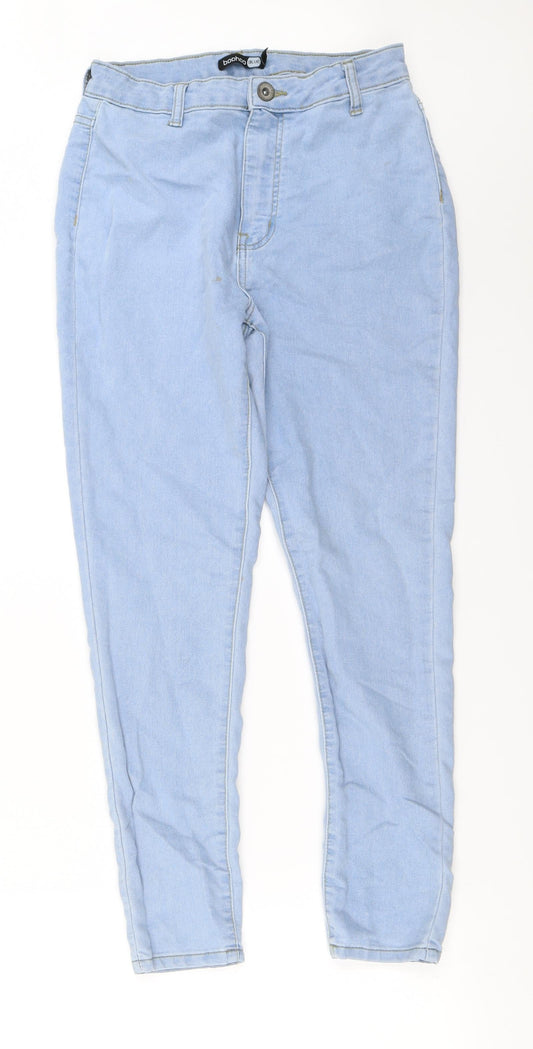 Boohoo  Womens Blue Houndstooth  Skinny Jeans Size 10 L25 in