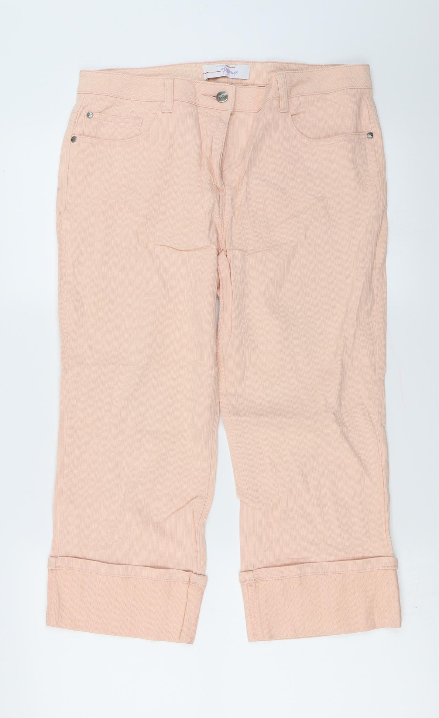 Womens UK Size 12 Papaya Regular Fit Cropped Pink Trousers