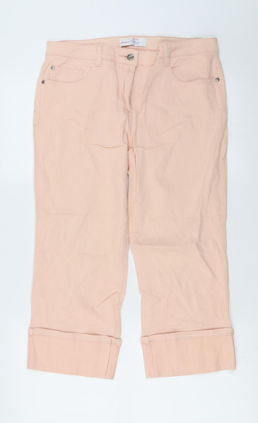 Womens UK Size 12 Papaya Regular Fit Cropped Pink Trousers