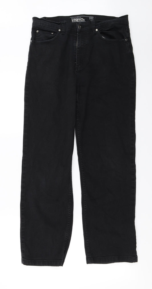 Mens UK Size 32 in regular stretch Regular Fit Straight Black Jeans