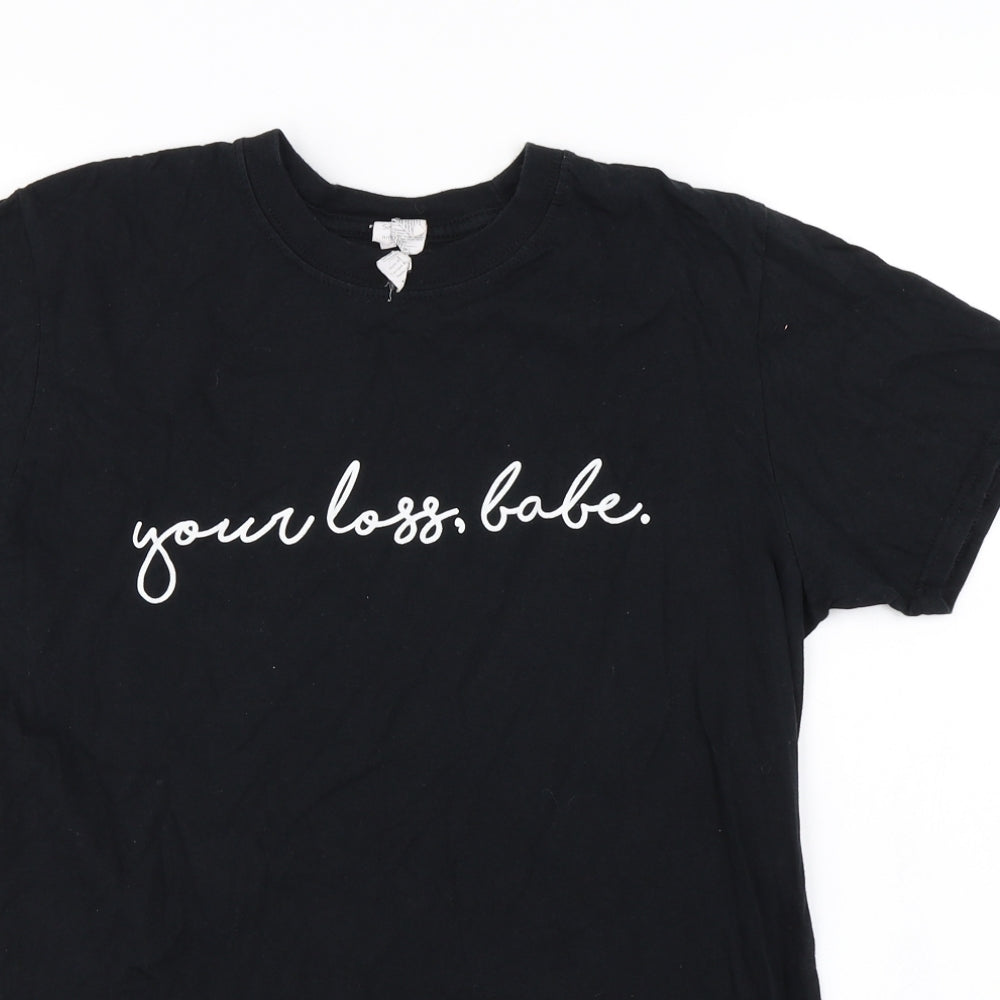 Womens UK Size M Gildan Black Basic T-Shirt