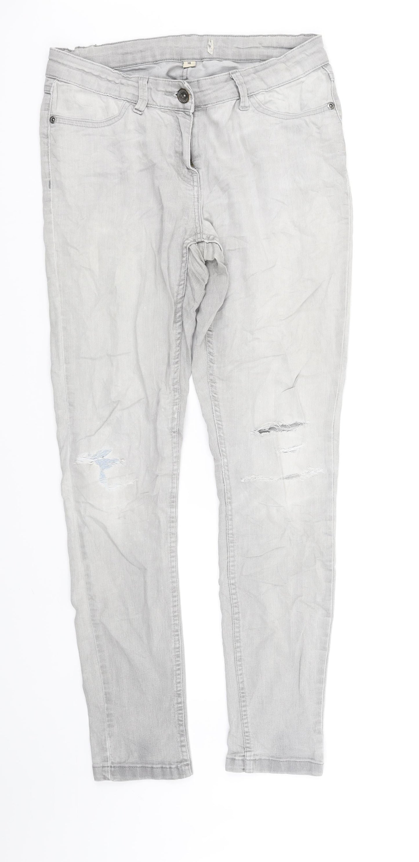 Womens UK Size 10 Preworn Regular Fit Straight Grey Jeans