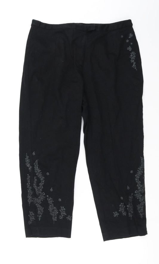 Debenhams  Womens Black Floral  Trousers  Size 16 L21 in
