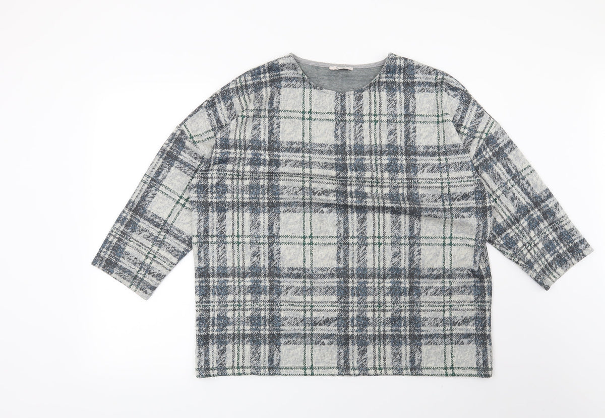 Tu Womens Grey Check  Pullover Sweatshirt Size 16