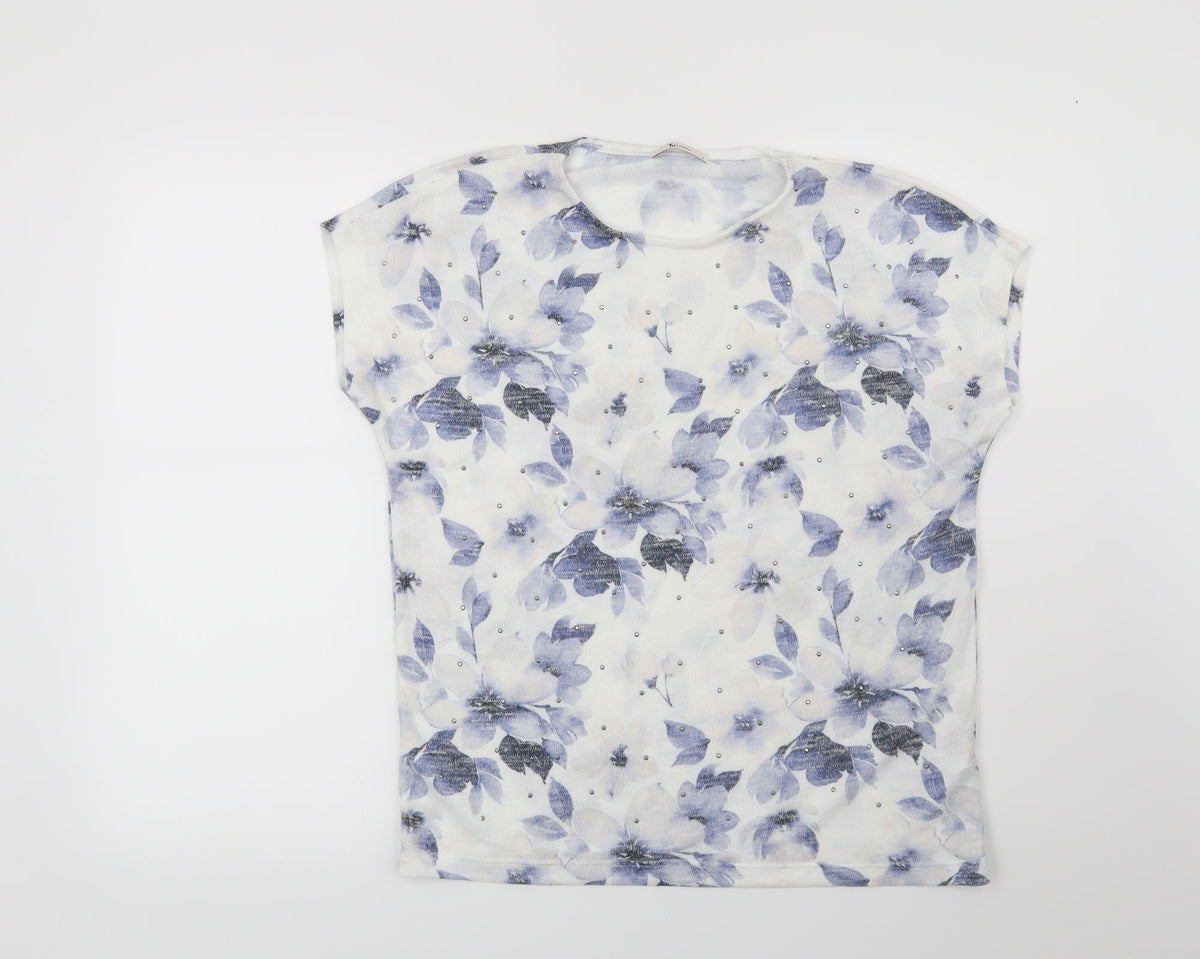 Tu Womens White Floral  Pullover Jumper Size 8