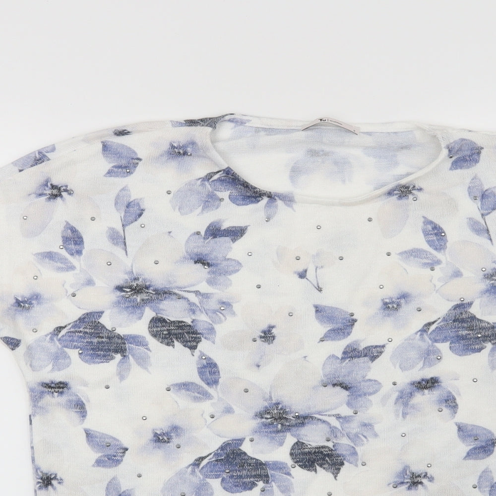 Tu Womens White Floral  Pullover Jumper Size 8