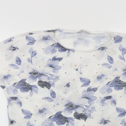 Tu Womens White Floral  Pullover Jumper Size 8