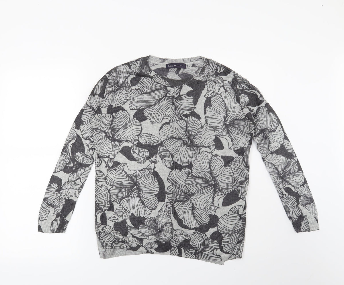 Marks & Spencer Womens Grey Floral  Pullover Jumper Size S