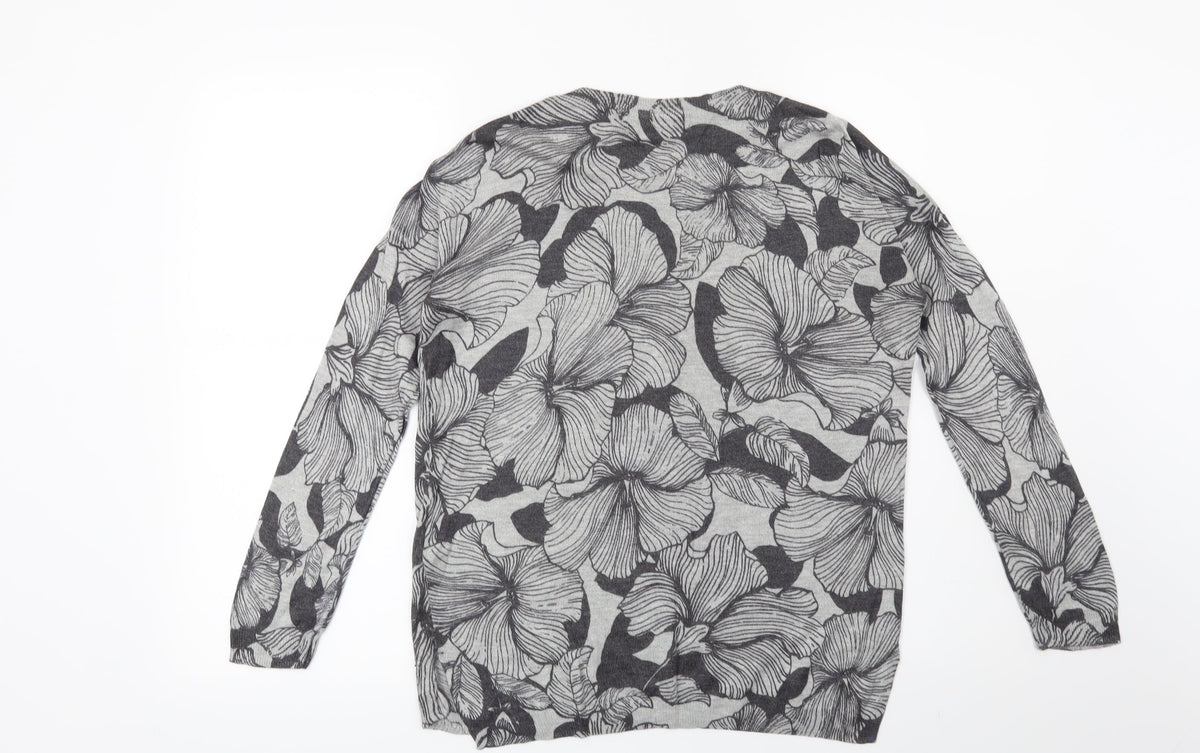 Marks & Spencer Womens Grey Floral  Pullover Jumper Size S