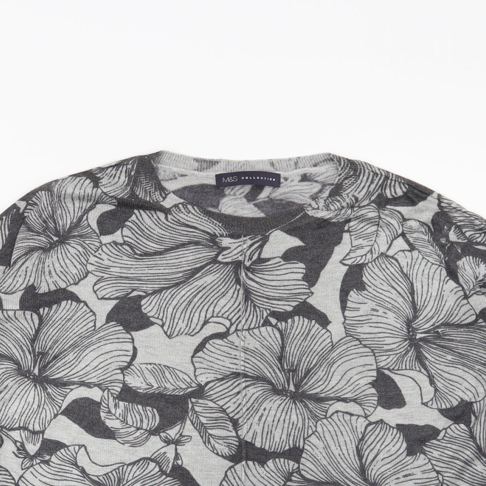 Marks & Spencer Womens Grey Floral  Pullover Jumper Size S