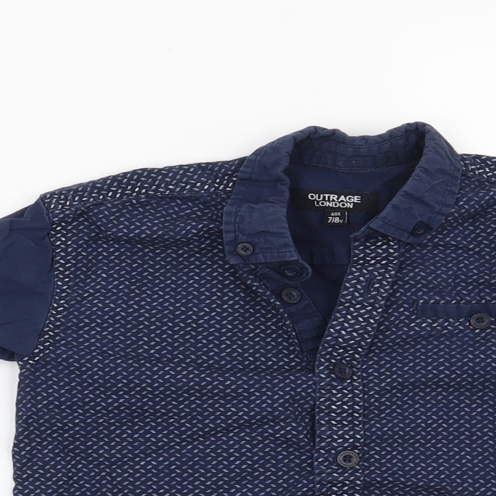 Preworn Boys Blue Geometric  Basic Button-Up Size 7-8 Years