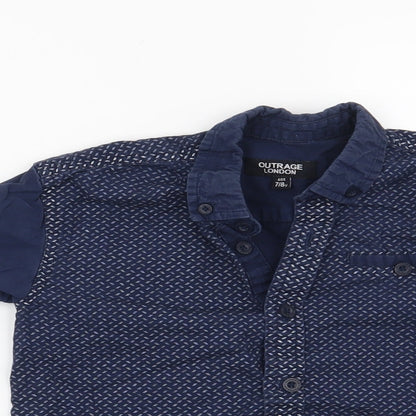 Preworn Boys Blue Geometric  Basic Button-Up Size 7-8 Years